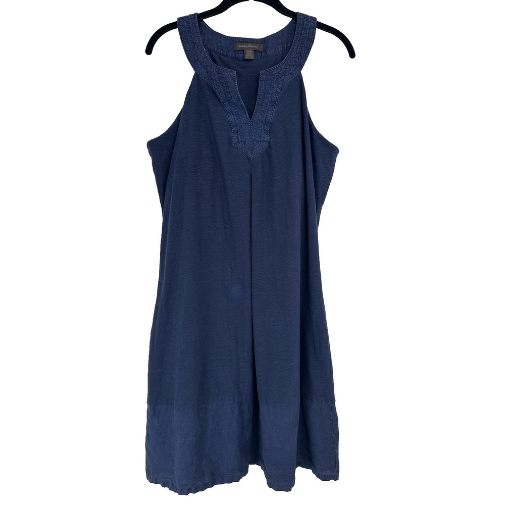 Tommy Bahama Dress Size Large Navy Linen Blend Beachy Coastal Built-In Bra